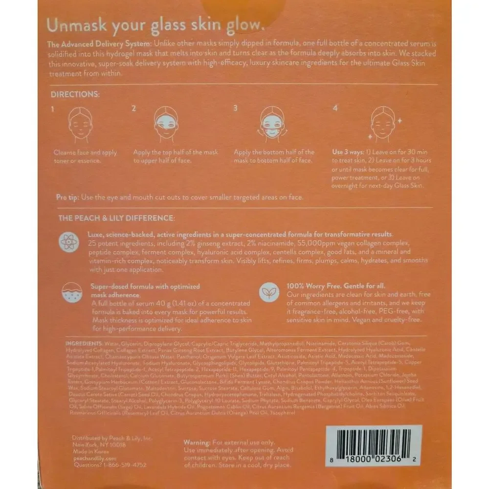 4 x Peach & Lily Glass Skin Ginseng Collagen Masks